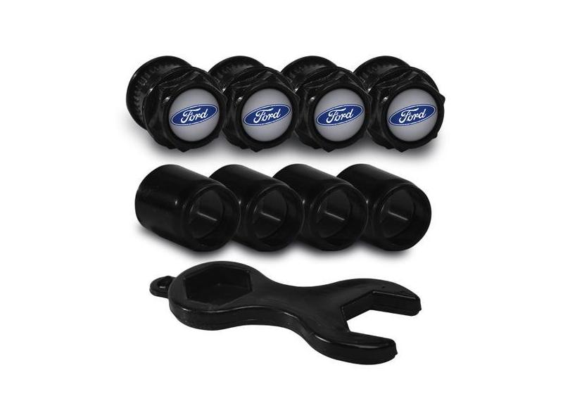 Capa Para Bico De Válvula Preto Ford Emblema Prata - DCAPS