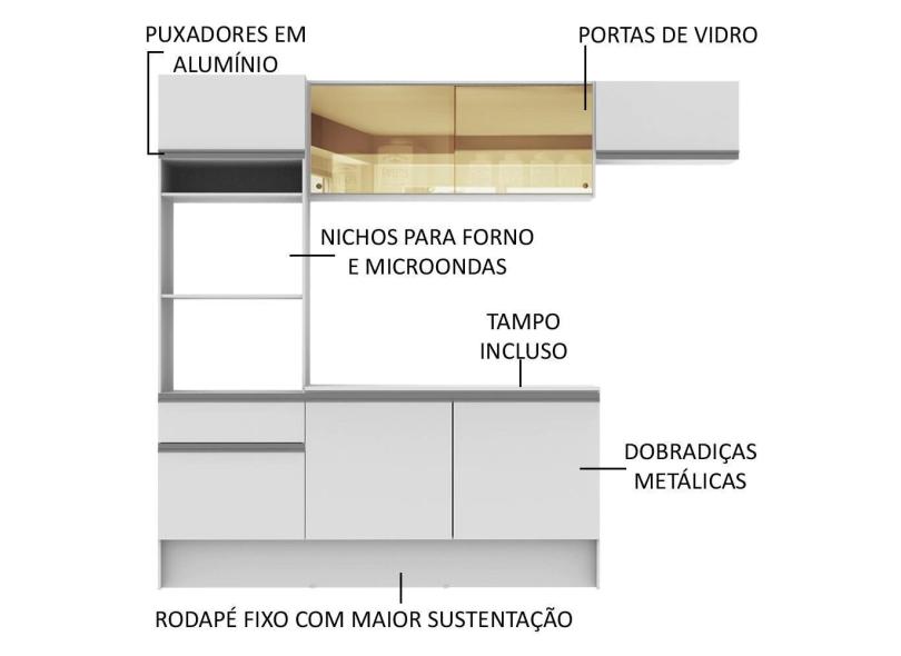 Cozinha Completa 1 Gaveta 7 Portas para Micro-ondas / Forno Diamante Madesa