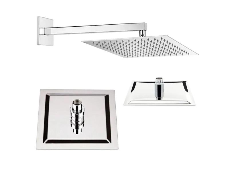 Chuveiro Quadrado Slim Inox Suporte Braço Ducha Banheiro Cromada Banho
