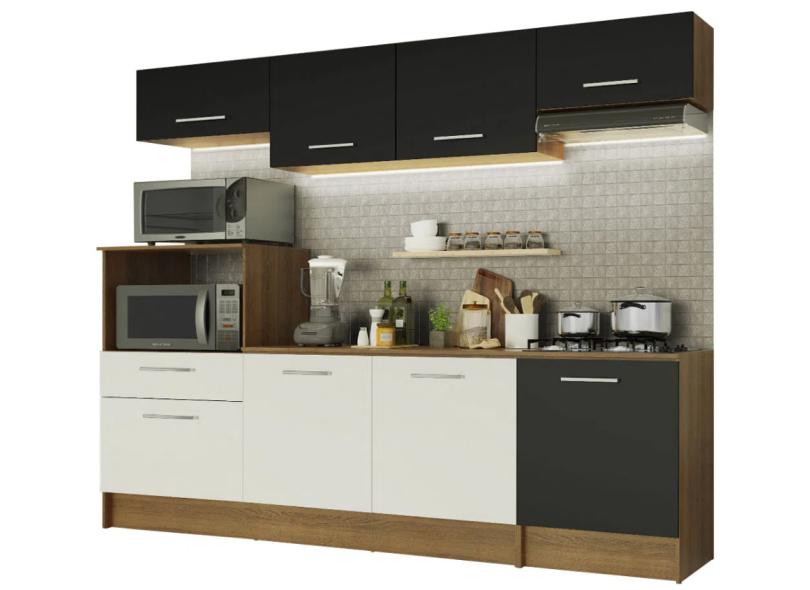Cozinha Completa 1 Gaveta 8 Portas para Micro-ondas / Forno para Cooktop Onix 240003 Madesa