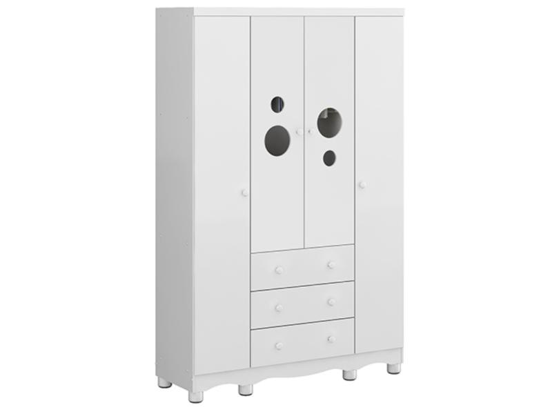 Guarda-Roupa Infantil 4 Portas 3 Gavetas Bolinha Móveis Peroba