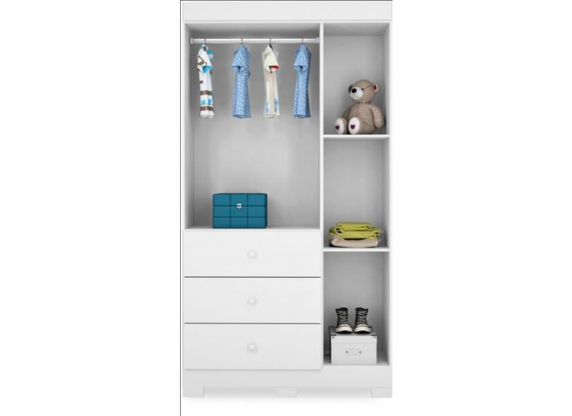Guarda-Roupa Infantil 3 Portas 3 Gavetas New Cristal com Pés Canaã