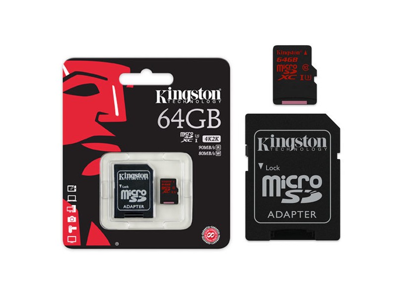 Cartão de Memória Micro SDXC com Adaptador Kingston 64 GB SDCA3/64GB