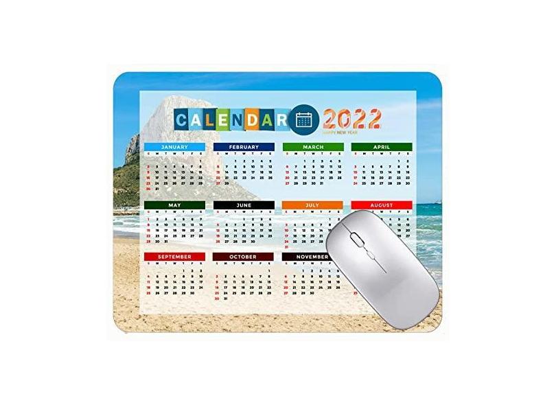 Mouse pad para jogos com calendário 2022, mouse pad para praia, mar, pôr do sol, cidade, base de borracha antiderrapante