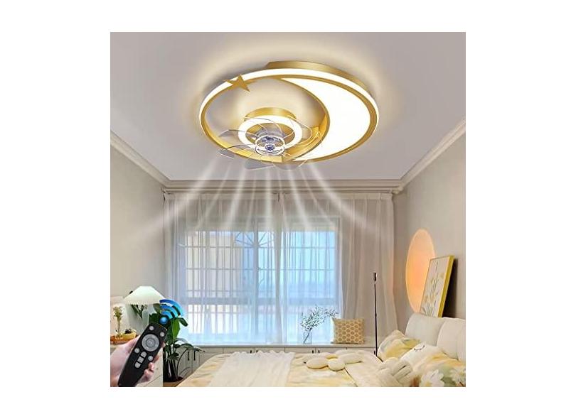 Ventilador de teto LED com luz de iluminação 46W Moon Design Ventilador invisível Luz de teto regulável com temporizador remoto Lâmpada silenciosa com ventilador Lâmpada de teto para sala de