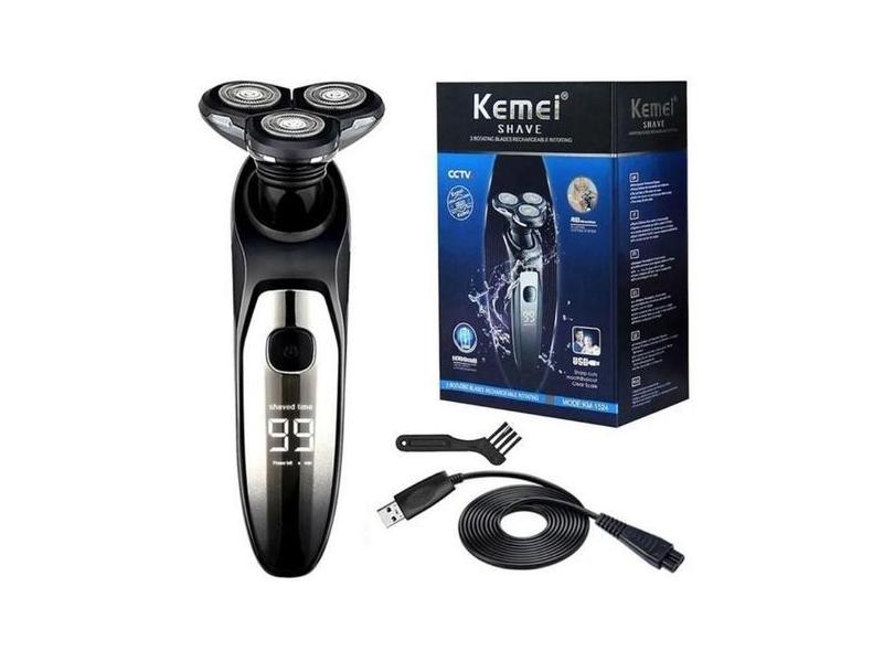 Aparelho Barbear Máquina Barbeador Shave Rotações Kemei 1524