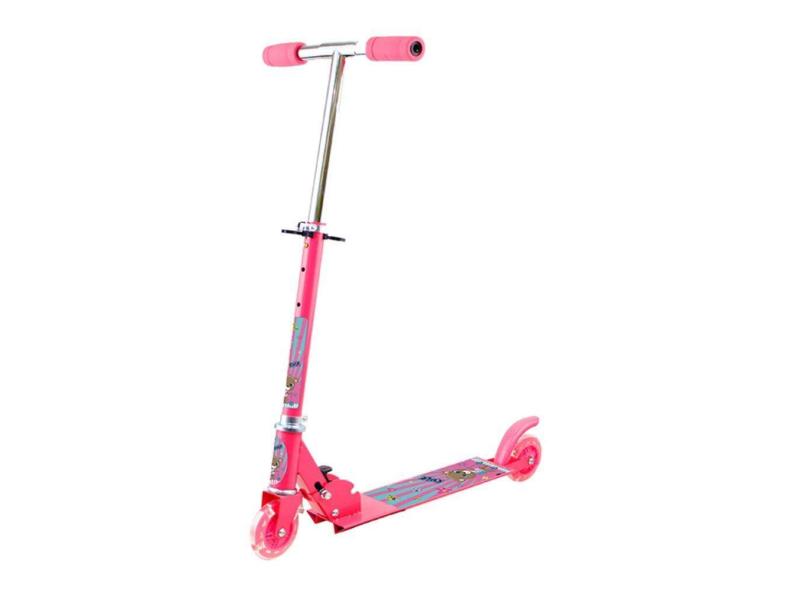 Patinete 2 Rodas C/ Led Menina Urso Até 45kg Rosa Dobrável