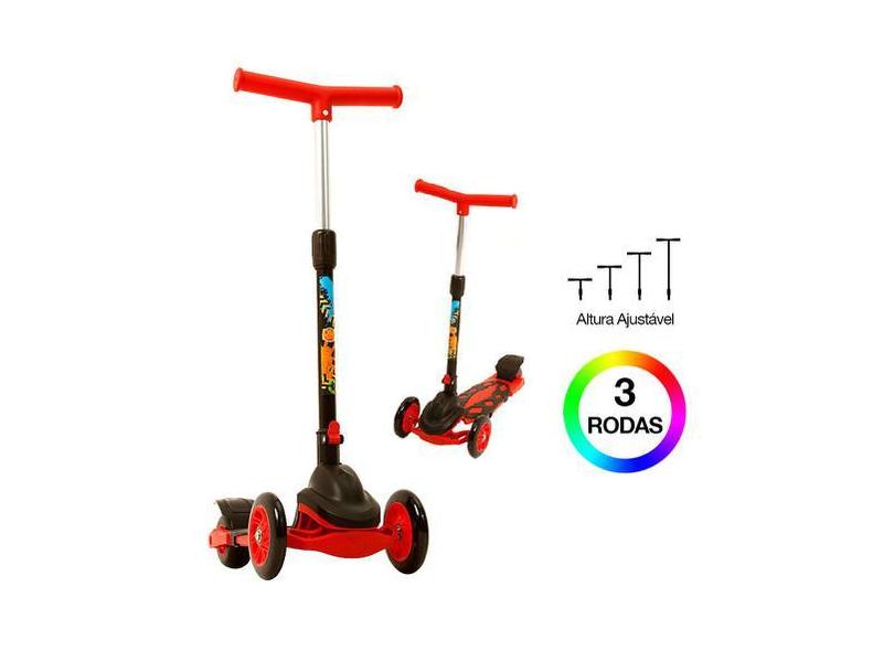 Patinete 3 Rodas Ajustável E Dobrável Power Radical Vermelho - Dm Toys