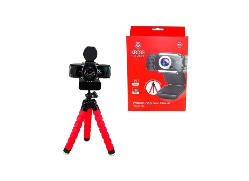 Webcam Hd Kross Elegance, 720P, Widescreen, Foco Fixo, Correção de Luz, Microfone, Tripé, Ke-Wbm720p