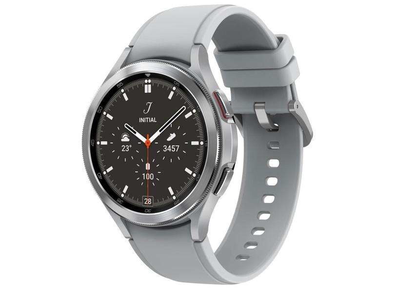 Smartwatch Samsung Galaxy Watch4 Classic BT 46mm Prata Tela Super AMOLED de 1.4", Bluetooth, Wi-Fi, GPS, NFC e Sensor de Frequência Cardíaca Óptica