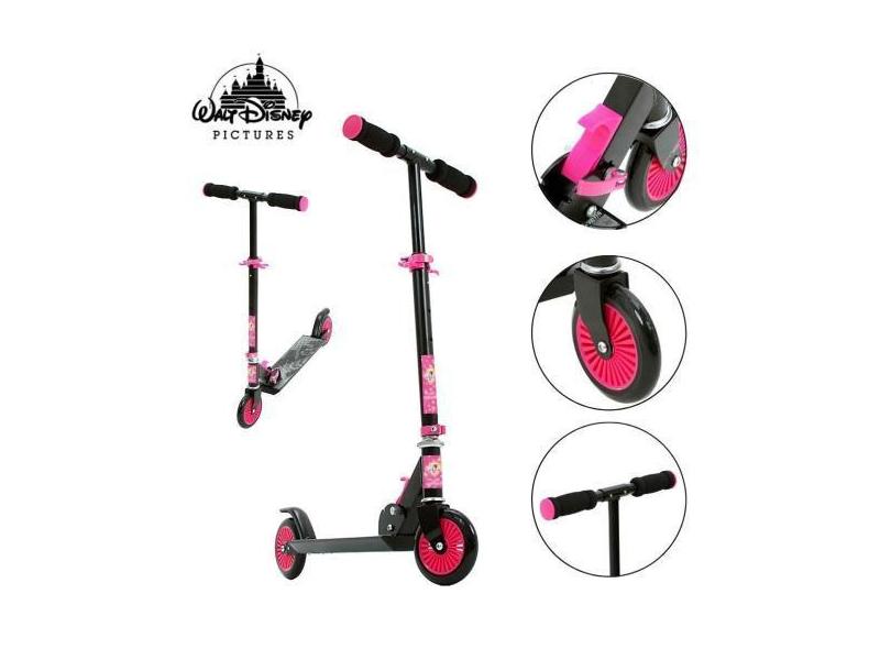 Patinete Princesas Rosa E Preto Feminino 2 Rodas Ajustável - Dm Toys