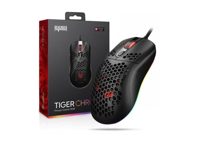 Mouse Gamer Led Tiger Chroma 7 Botões Rgb Colmeia Cor Preto - REVENGER