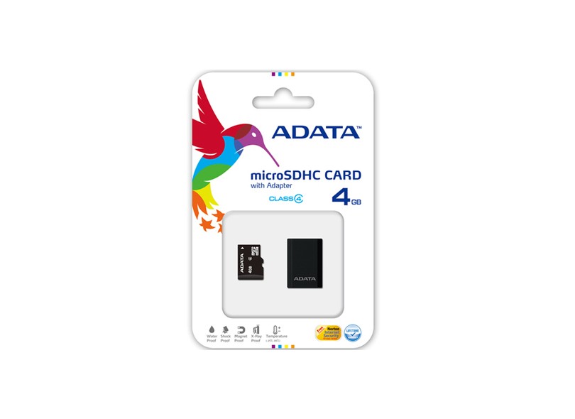 Cartão de Memória Micro SDHC com Adaptador Adata 4 GB AUSDH4GCL4-RM3BKBL