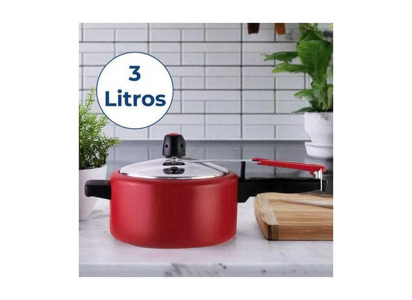 Panela de Pressao Antiaderente Vermelha Alegrete 3 Litros