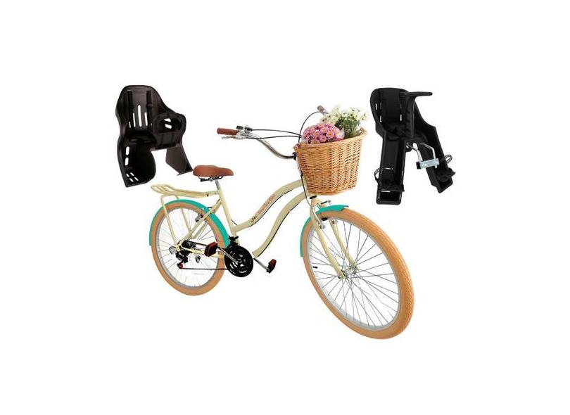 Bicicleta aro 26 com vime 18 Marchas 2 Cadeirinhas Bege azt - Maria Cl