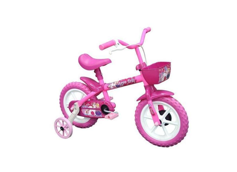 Bicicleta Infantil Tk3 Arco-Íris Aro 12 Com Cestinha E Rodinhas - Rosa