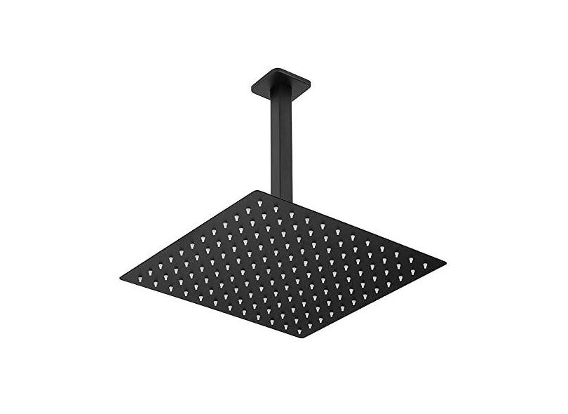 Ducha Chuveiro Slim Preto Quadrado Metal 30x30 Braço De Teto