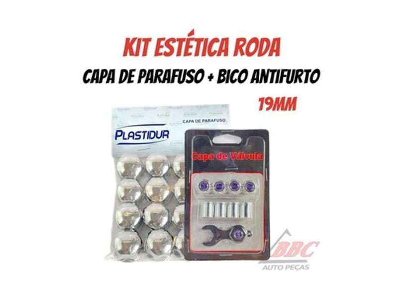 Capa de Parafuso Cromado17mm/19mm + Bico De Pneu Cromado Válvula Antif