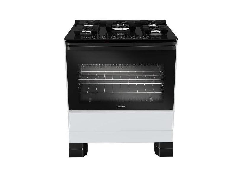 Fogão Mueller 5 bocas Branco com Mesa de Vidro e Tripla Chama MFV5BF, 