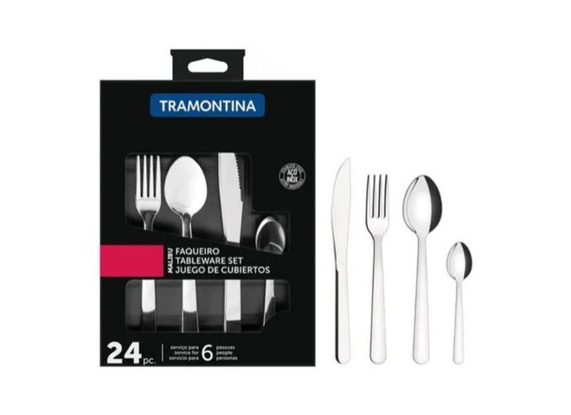 Jogo De Talheres Faqueiro Tramontina Malibu Inox Kit 24pçs