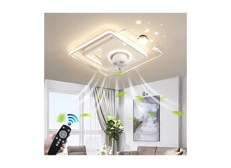 Ventilador de teto com decoração LED com iluminação Luz de teto com ventilador Ventilador de controle remoto Luz de teto Invisível e silenciosa Lâmpada de teto para sala de jantar Lustre de