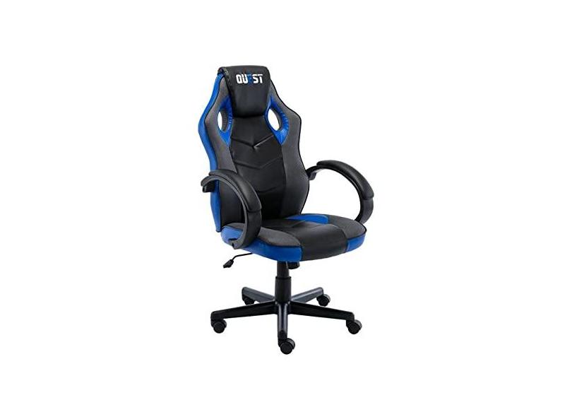 Cadeira Gamer Giratória Regulável em Couro Quest Fratini Preto/azul