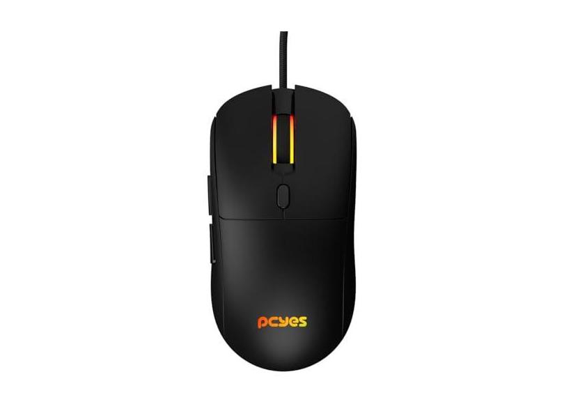 MOUSE GAMER PCYES BASARAN BLACK VULCAN - 12400 DPI - RGB - 6 BOTÕES - PMGBRBV