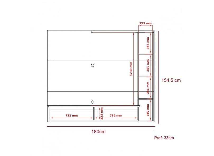Painel para TV até 52 Polegadas 1 Porta 4 Nichos Sublime Patrimar ...