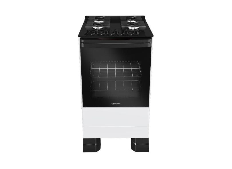 Fogão Mueller 4 Bocas Branco Bivolt Mesa De Vidro Grades Ferro Fundido MFV4BF