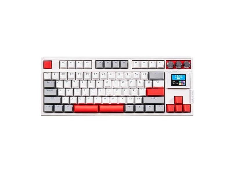 Teclado Gamer Mecanico Skyloong Gk87 Pro Grey White Red, Switch Silver, 3 Modos, Rgb, Hot Swap, 4000Mah, Branco