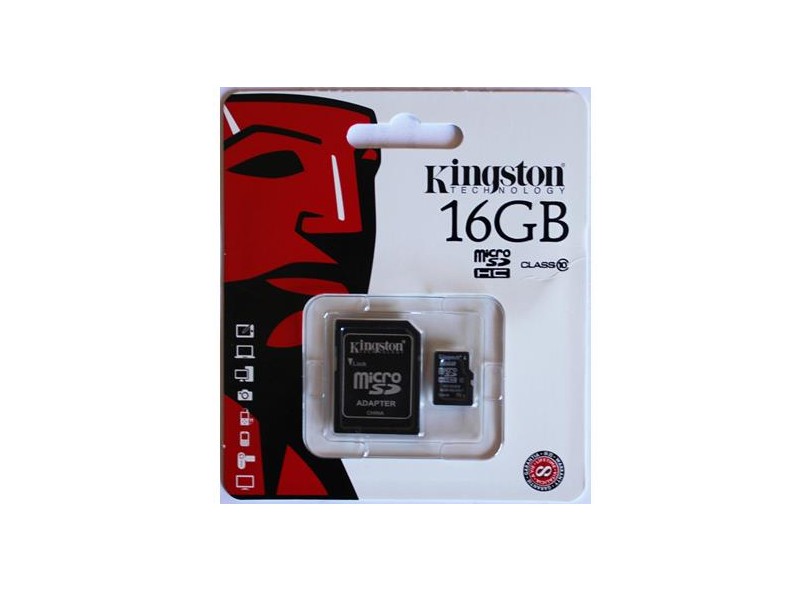 Cartão de Memória Micro SDHC com Adaptador Kingston 16 GB SDC10/16GB