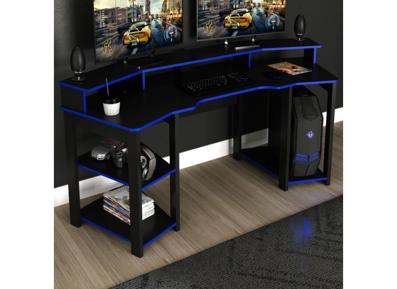 Mesa Gamer Para 2 Monitores 3 Prateleiras Preto/azul Me4167 - Tecno Mobili