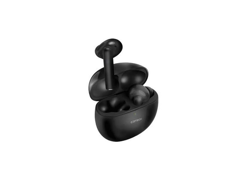 Fone de Ouvido Intra C3Tech EP-TWS-60BK Preto Conexão Bluetooth 5.1, Intra-Auricular, In-Ear, True Wireless Stereo, Microfone Integrado Ajuste de Volume, Função Touch, Redução de Ruído Ativo