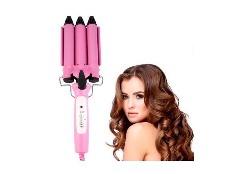 Cacheador Tri-Ondas Rosa Bivolt 25mm Cabelo Ondulado Sereia - Relet