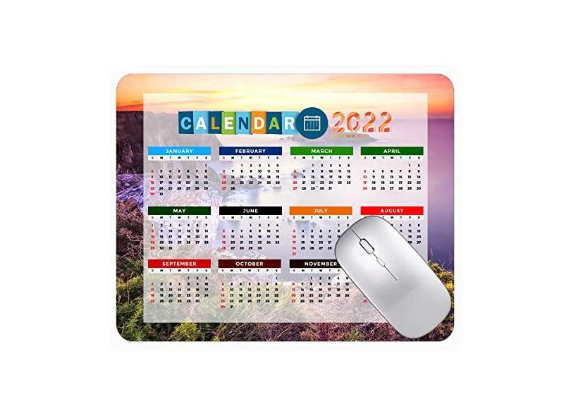 Mouse pad para jogos com calendário 2022, lindo mouse pad para jogos, costa, mar, praia, praia, praia, com bordas costuradas