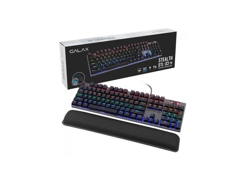 Teclado Mecânico Gamer Galax Stealthy STL-03 Preto RGB Switch Blue C/ 
