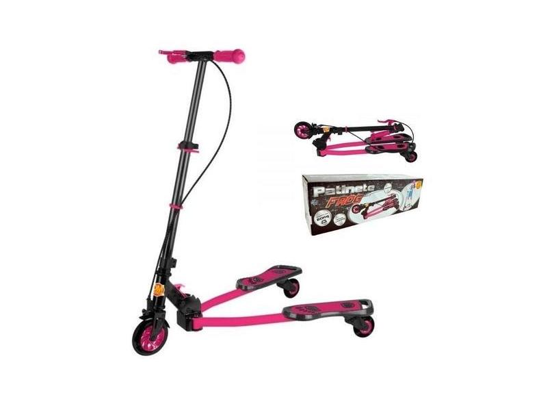 Patinete Scooter Ski Trinete Frog Rosa Articulado Até 60Kg - Dm Toys