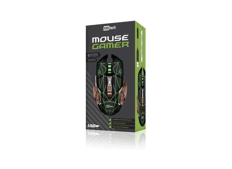 Mouse Gamer Cabo Nylon USB 3.0  3600dpi 6 Botões Com Fio  MBtech MB542