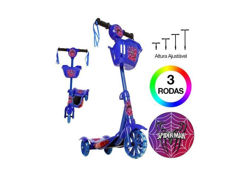 Patinete Homem Aranha 3 Rodas Brinquedo Criança Com Led - Zein