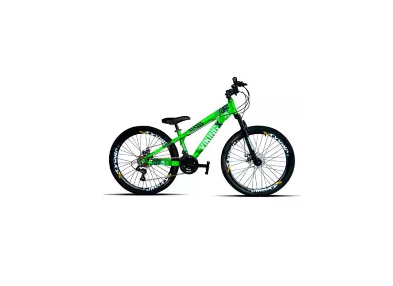 Bicicleta Aro 26 Vikingx Tuff X-25 Verde 21v Câmbios Shimano Tz Freios Hidráulicos (óleo) Freeride Dh Freio a Disco Aros Vmaxx Pretos