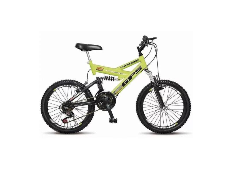 Bicicleta Infantil Colli GPS Aro 20 36 Raias 21 Marchas Dupla Suspensão Amarelo Neon