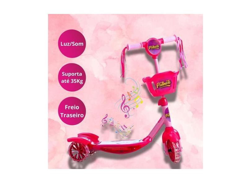 Patinete Infantil Luz e Música de 3 Rodas Azul e Rosa Kids - Lojão Pa,