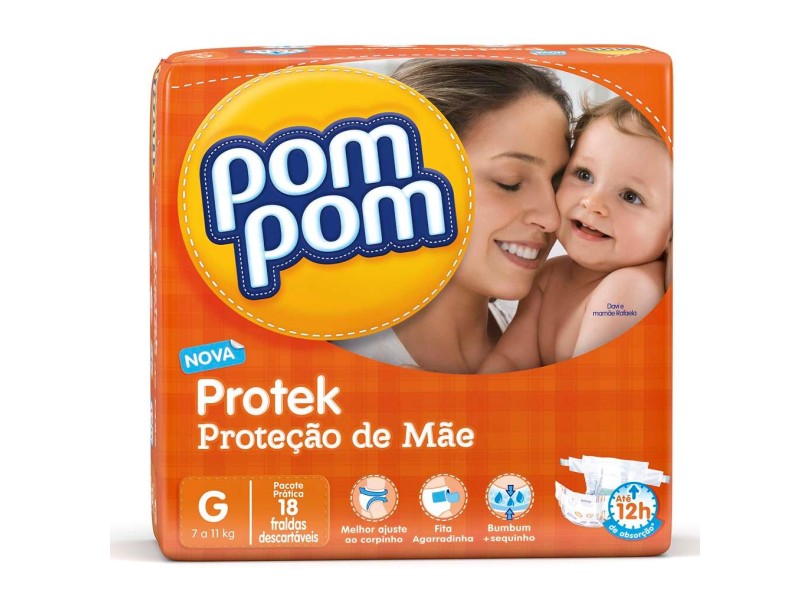 Fralda Pom Pom Protek Proteção de Mãe G Prático 18 Und 7 - 11kg