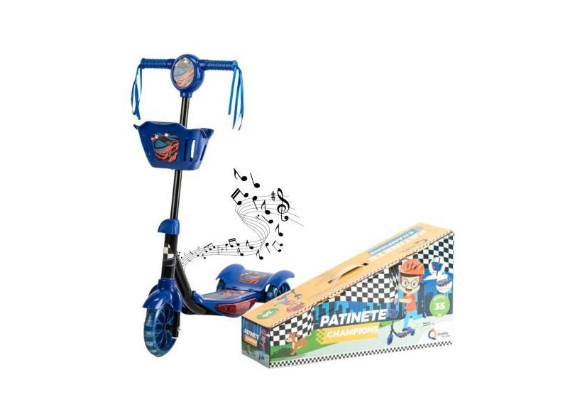 Patinete Azul Infantil Menino Carros 3 Rodas Musical - Camppor