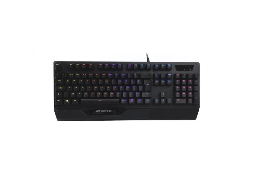 Teclado Mecânico Gamer C3Tech KGM-1200BK Led Multicolors Switch Blue USB - Preto