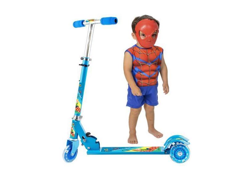 Patinete 3 Rodas Led Menino + Fantasia Homem Aranha Infantil - Art Bri