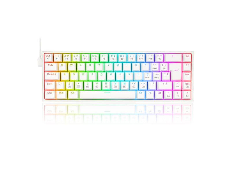 Teclado Mecânico Gamer Redragon Castor, RGB, Switch Marrom, ABNT2, Branco