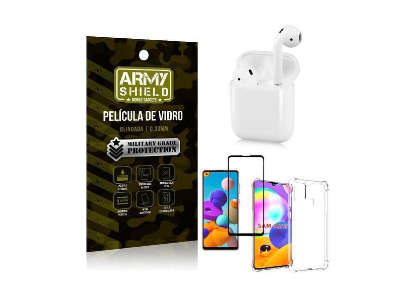 Fone Bluetooth Ly-122 Samsung A21s + Capinha Anti Impacto + Película 3