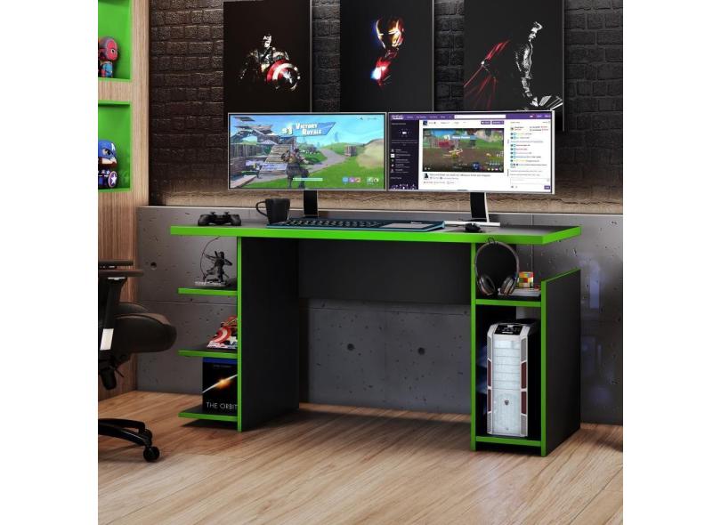 Mesa Gamer 1,36M Preto Verde Notável Móveis