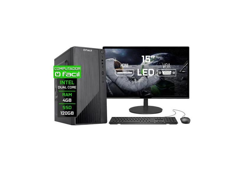 Computador Completo Fácil Intel 4Gb Ssd 120Gb Monitor 15" Hdmi Led Tec